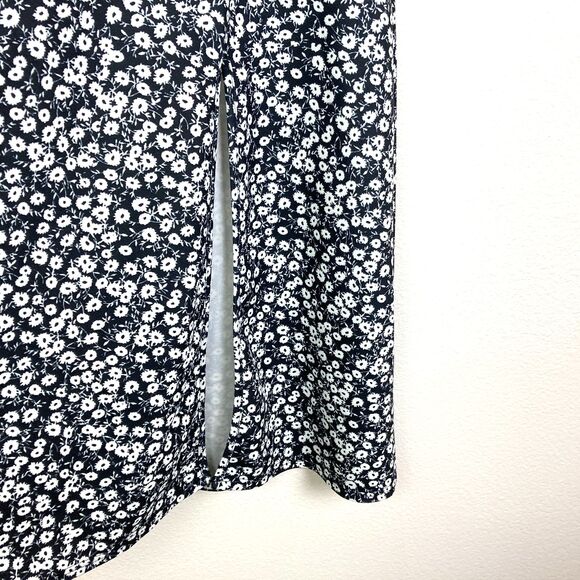 Shein Knit Maxi Skirt Side Slit Size 1X Black White Ditsy Floral Elastic Waist - Picture 2 of 6